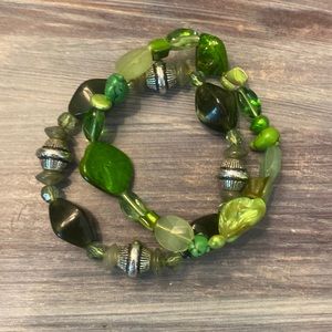 Pair of vintage green beaded bracelets